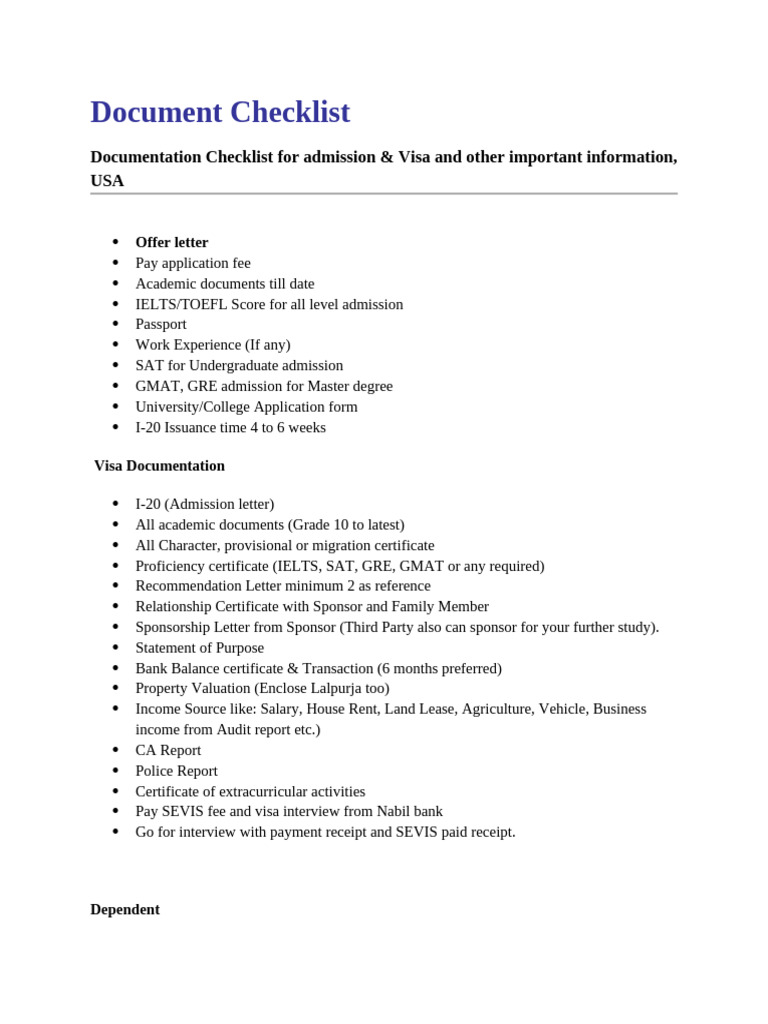 USA Checklist | PDF