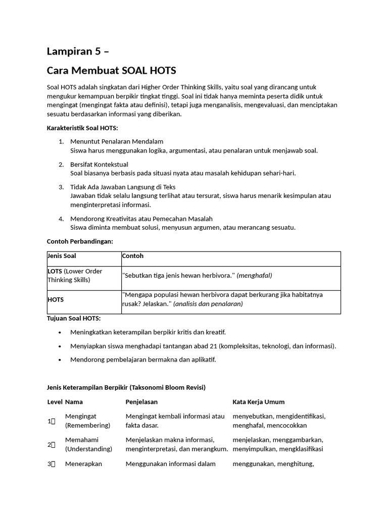 Panduan Membuat Soal HOTS Efektif | PDF