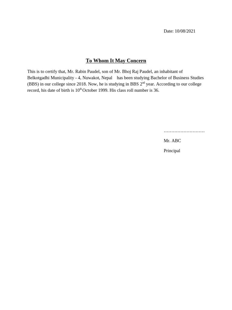 BBS Student Certification for Rabin Paudel | PDF