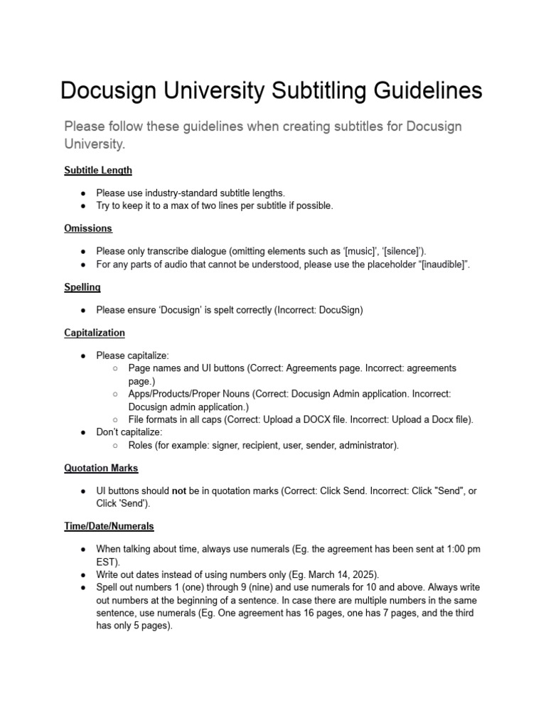 Docusign University Subtitle Guidelines | PDF