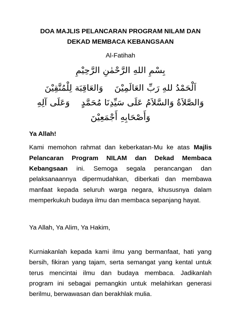 Doa Pelancaran Program NILAM 2023 | PDF