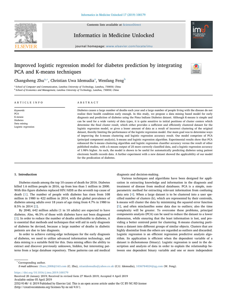 Diabetes Prediction Using PCA and K-means | PDF | Principal Component ...