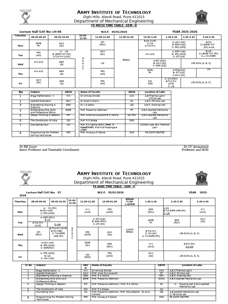 FE Mechanical Engineering Time Table | PDF | Engineering