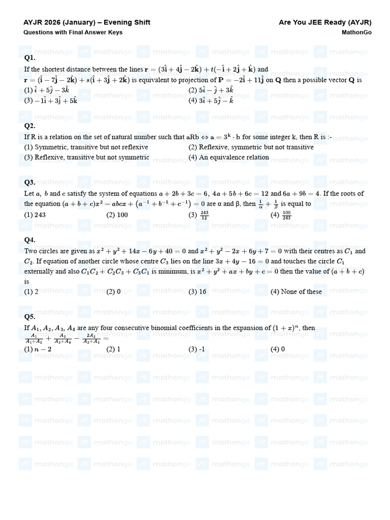JEE Math and Physics Question Set 2026 | PDF | Gases | Mechanics