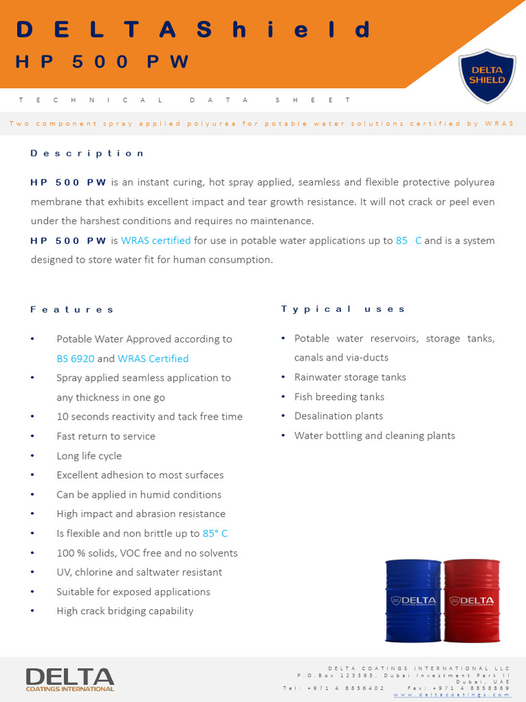 Delta Shield HP 500 PW Technical Data Sheet | PDF | Water | Concrete