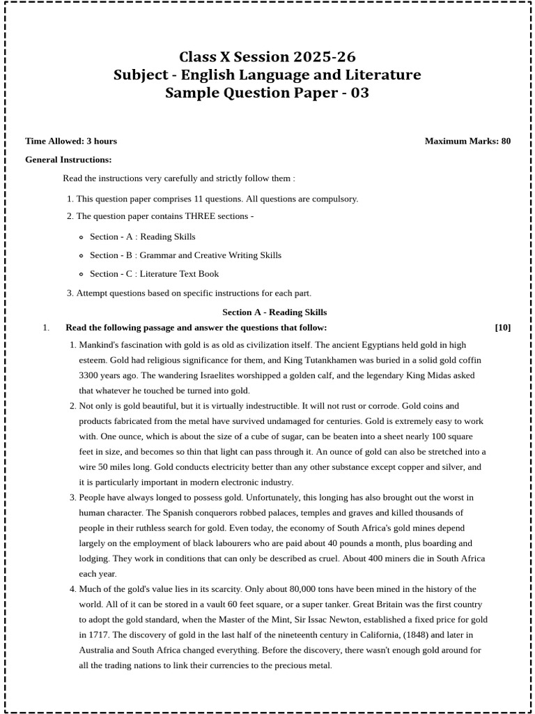 Class X English Language Exam Paper | PDF | Gold | Antivirus Software