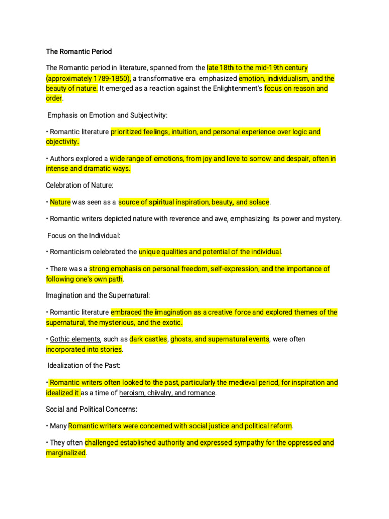 Overview of the Romantic Period in Literature | PDF | Wuthering Heights ...