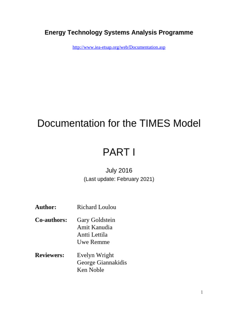 Documentation for the TIMES Model-Part-I | PDF | Demand | Subsidy