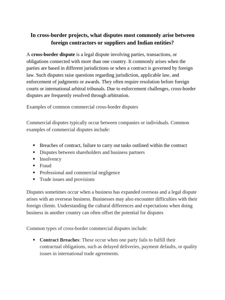 Common Cross-Border Disputes in India | PDF | Jurisdiction | Business Law