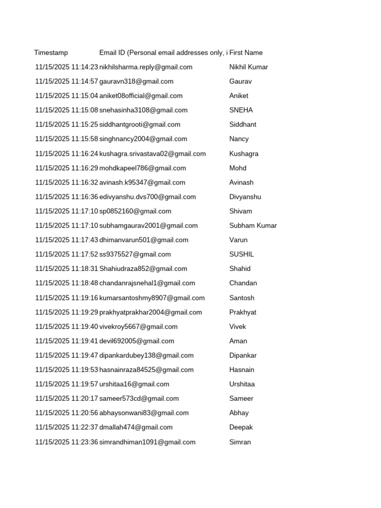 Personal Email List with Timestamps | PDF