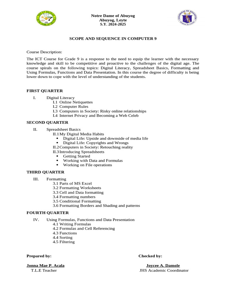 Computer 9 Curriculum Overview 2024-2025 | PDF