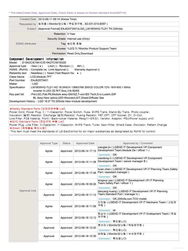 LGD LM185WH2-TLD1 LCD Approval Document | PDF | Pixel | Electronics
