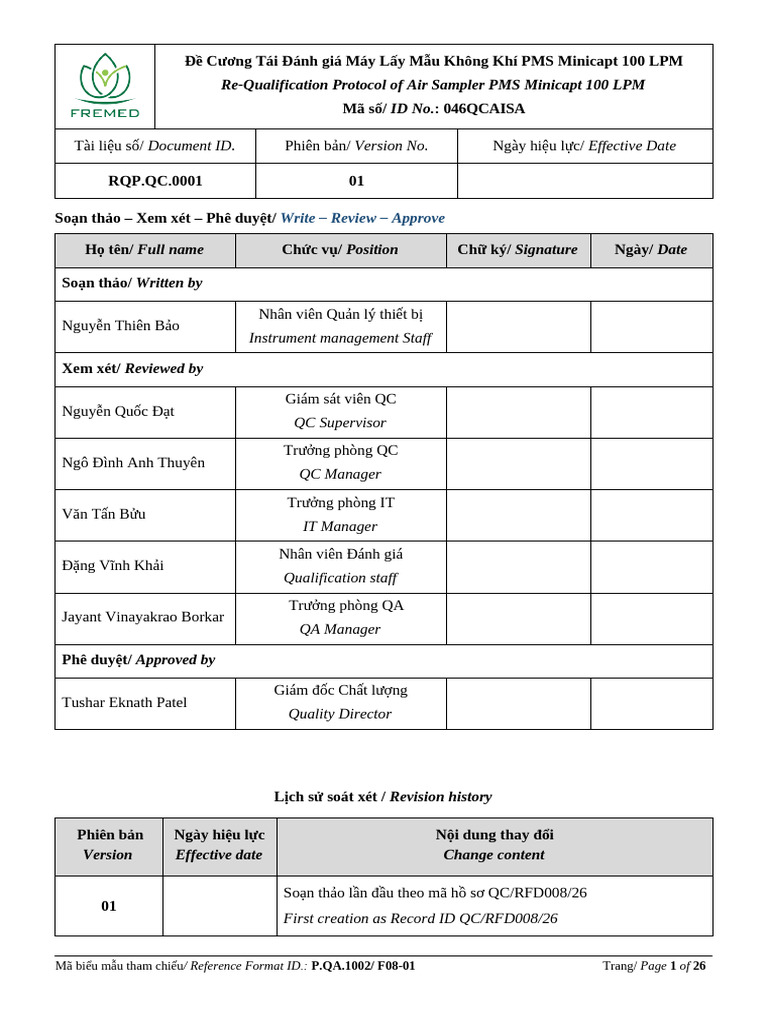 RQP.QC.0001-01_Re-Qualification Protocol of Air Sampler PMS Minicapt ...