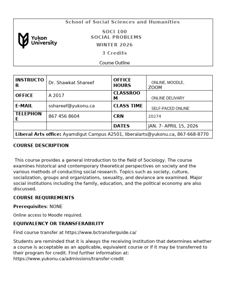 SOCI 100: Social Problems Course Outline | PDF | Academic Dishonesty ...