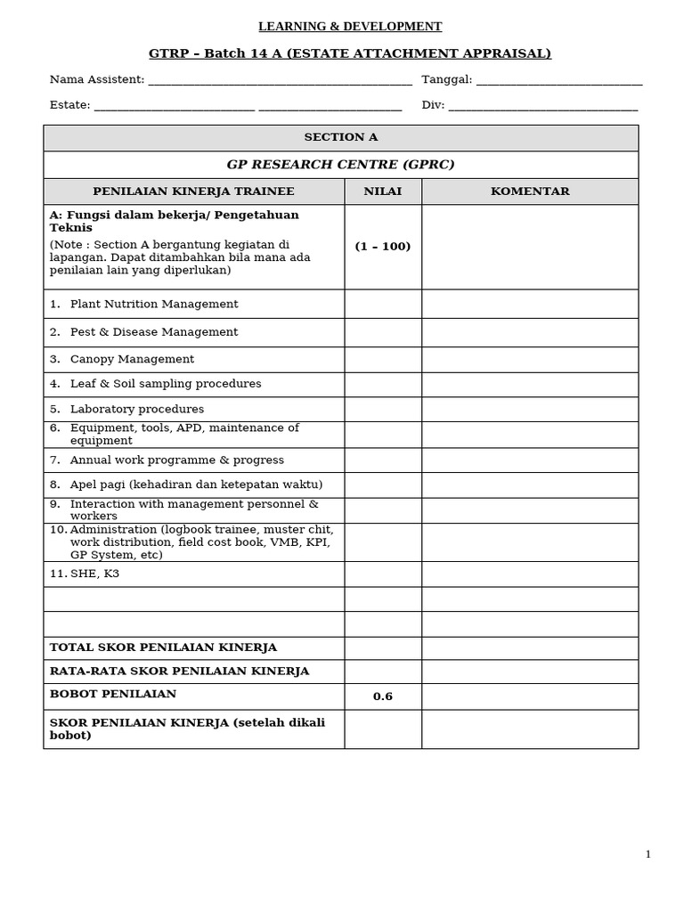 Penilaian Kinerja Trainee Batch 14 | PDF