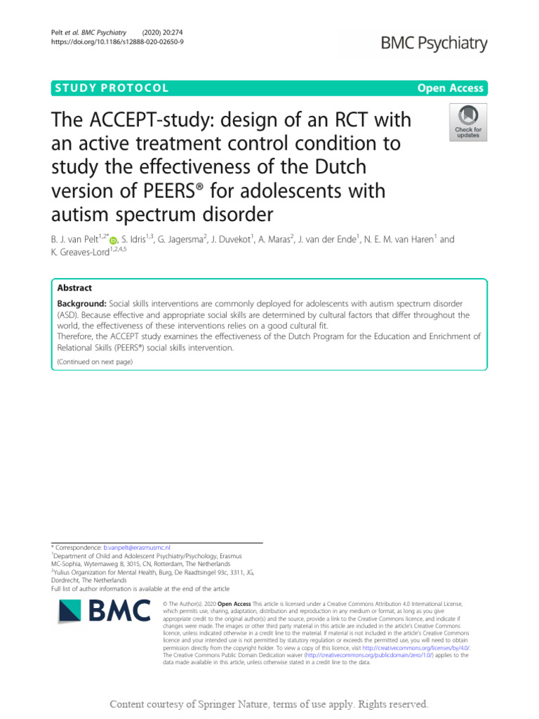 ACCEPT Study: PEERS® for Autism RCT | PDF | Autism | Adolescence