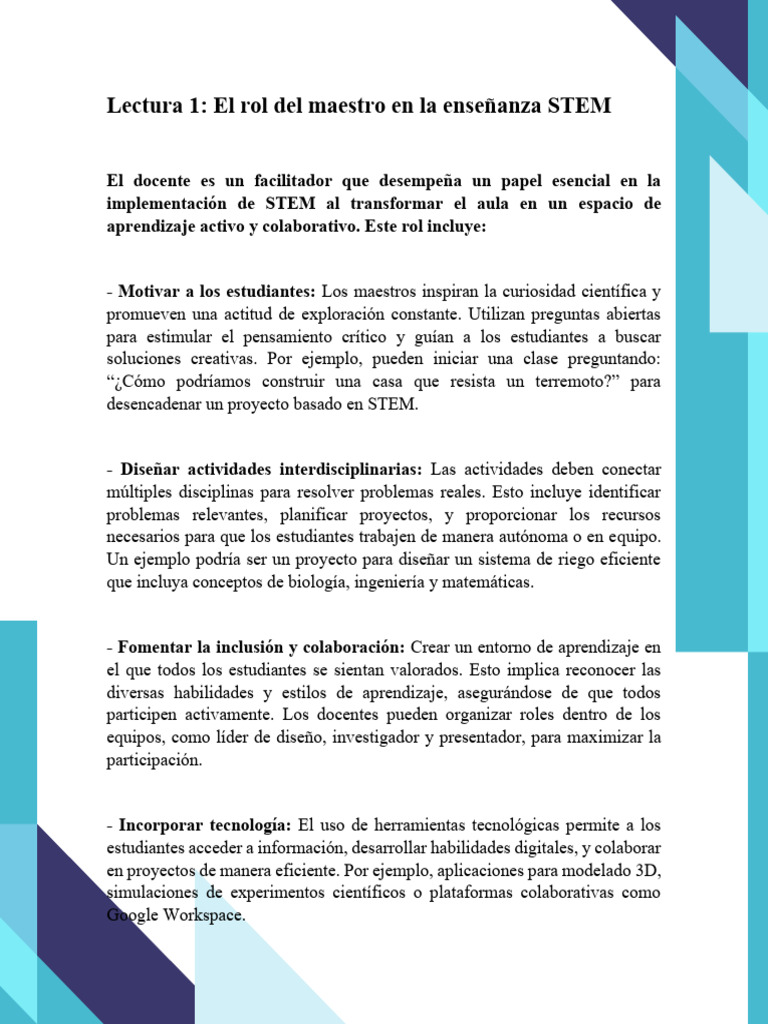 Rol del Maestro en Enseñanza STEM | PDF | Enseñando | Aprendizaje