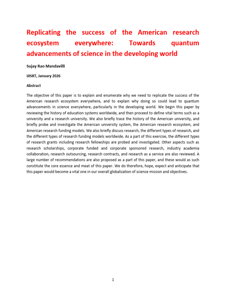 Sujay Rao Mandavilli Replicating the success of the American research ...