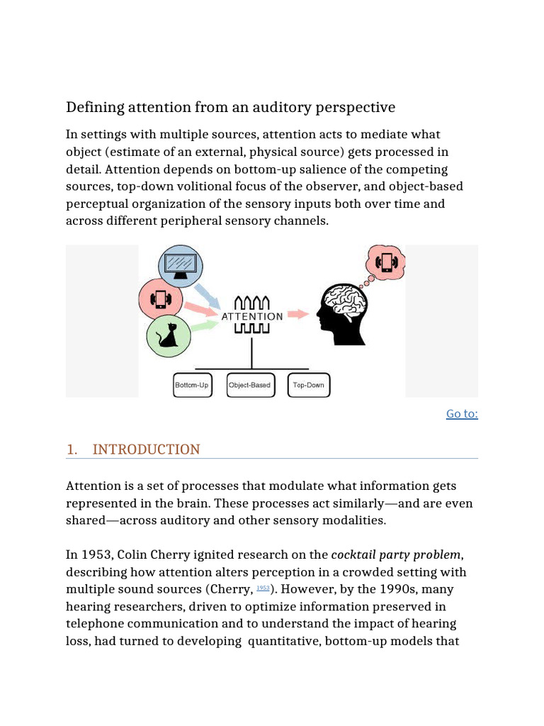 Auditory Attention: Mechanisms and Models | PDF | Attention | Perception