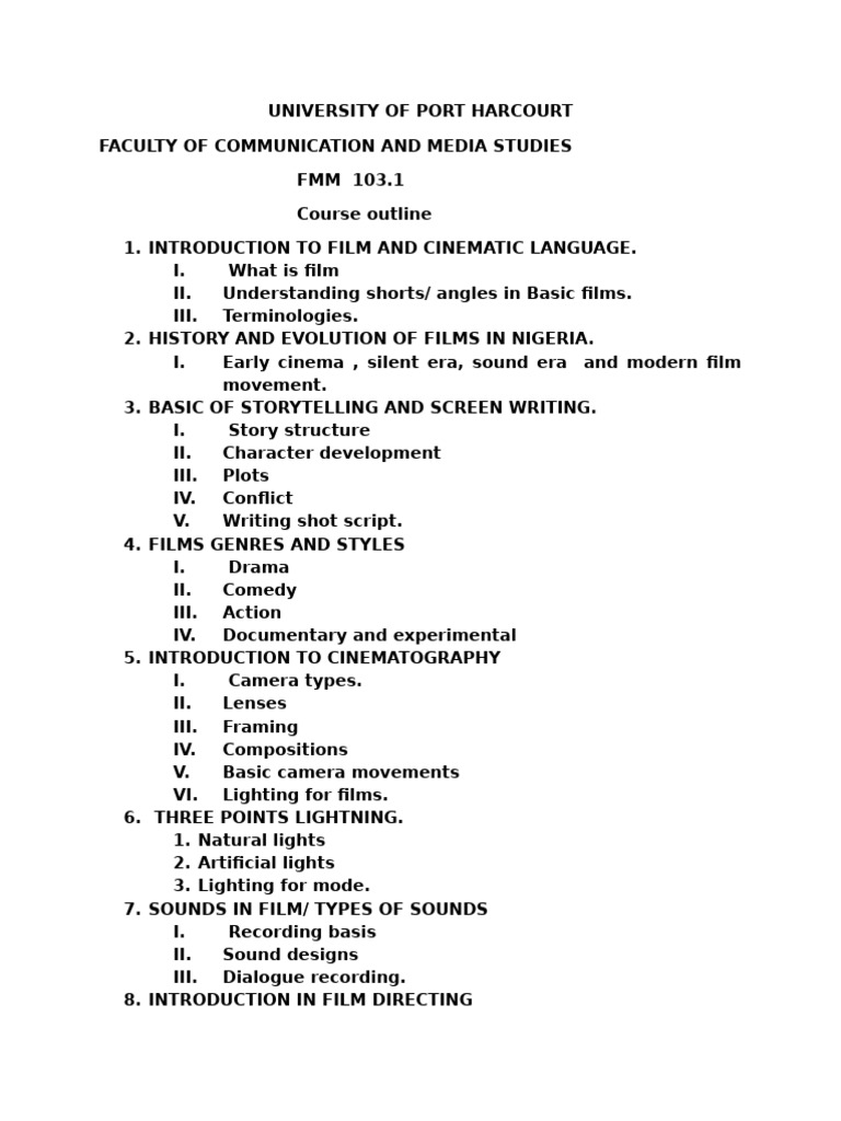 Film Studies Course Outline | PDF