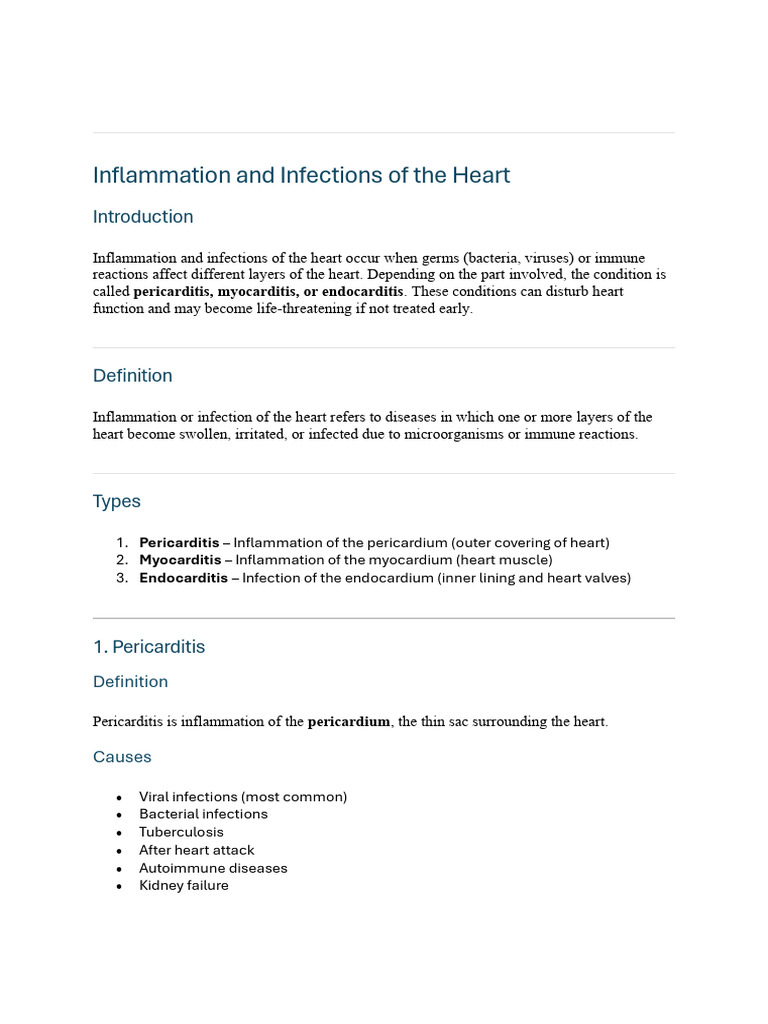 Heart Inflammation and Infection Guide | PDF | Heart | Medicine