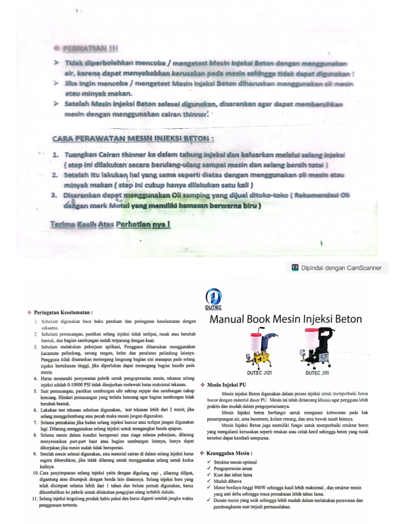 Manual Book Mesin Injeksi BETON | PDF