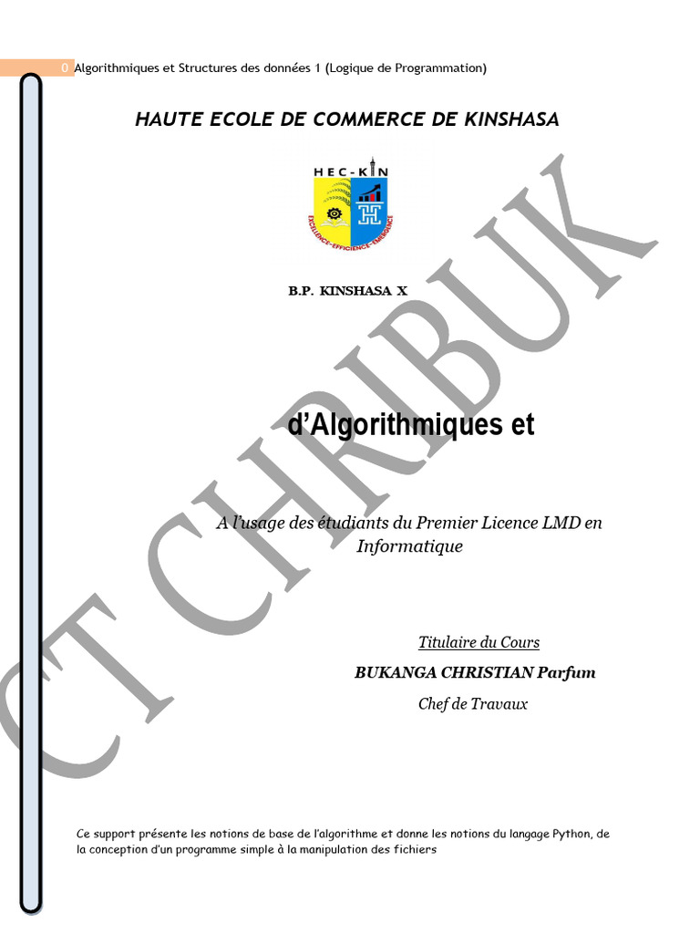 Introduction à l'Algorithmique et Python | PDF | Variable (informatique ...