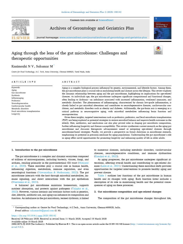 Gut Microbiome's Role in Aging | PDF | Lipopolysaccharide | Microbiota