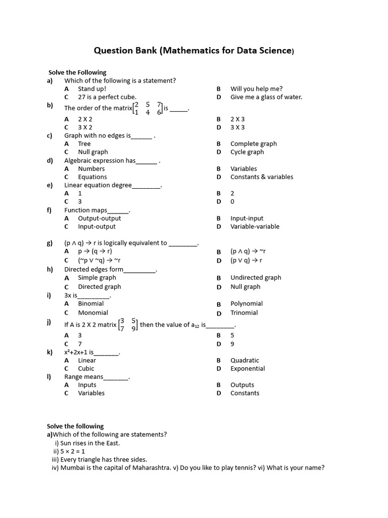 Question Bank Mathematics | PDF | Matrix (Mathematics) | Eigenvalues ...