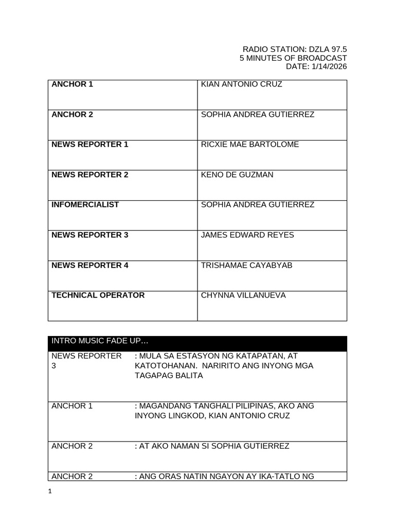 Filipino Radio Broadcasting Script | PDF