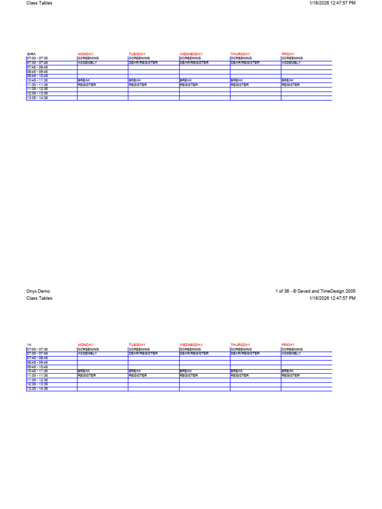 Weekly Class Schedule Overview | PDF
