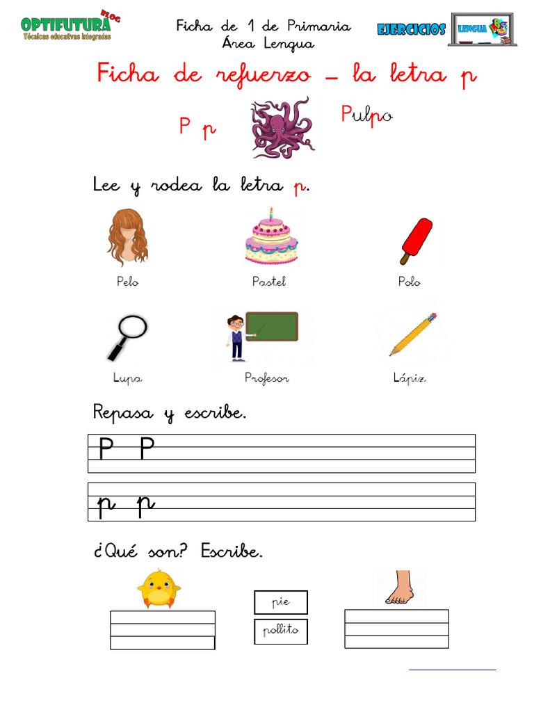 [Lengua] Ficha Refuerzo Letra P | PDF