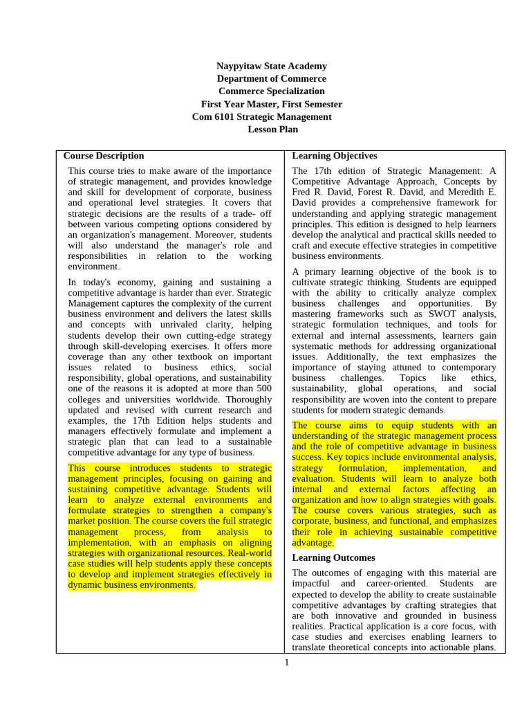 Com 6101 SM | PDF | Strategic Management | Competitive Advantage