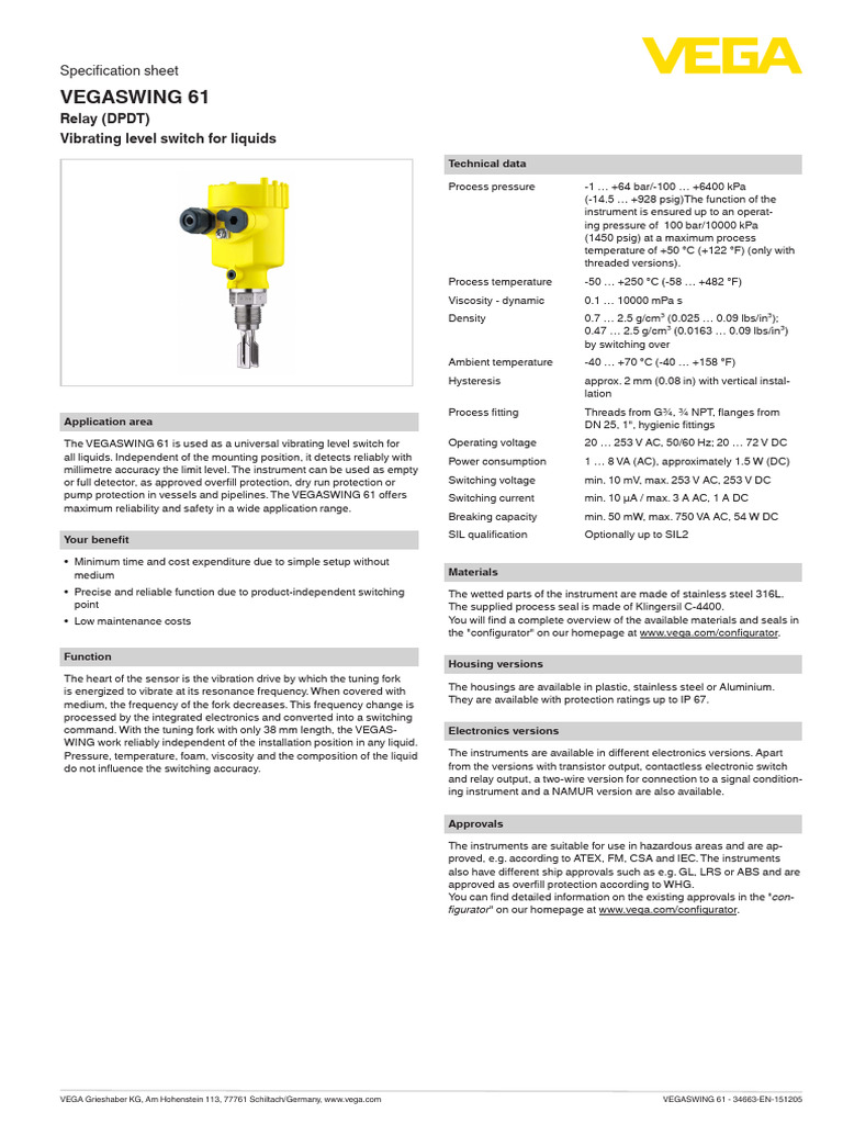 34663 en Vegaswing 61 Relay Dpdt | PDF | Relay | Switch