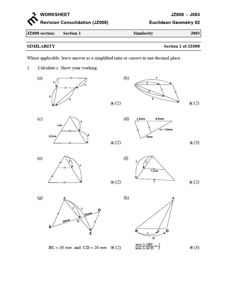 Euclidean Geometry Similarity Worksheet | PDF | Euclidean Geometry ...
