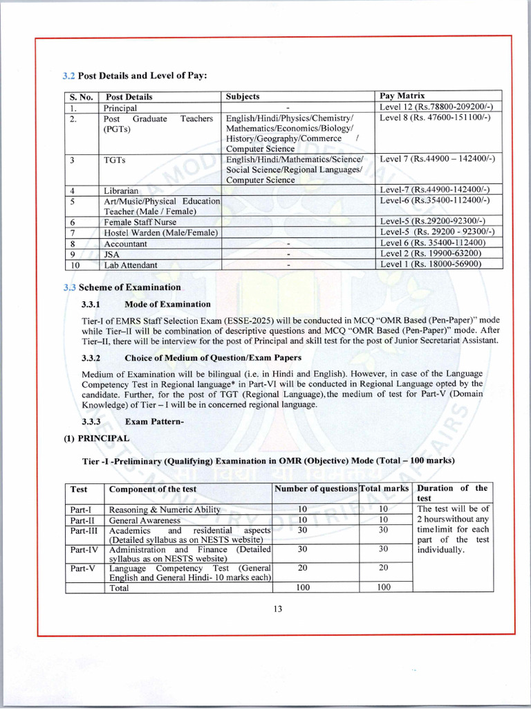 EMRS Exam Pattern 2025 | PDF