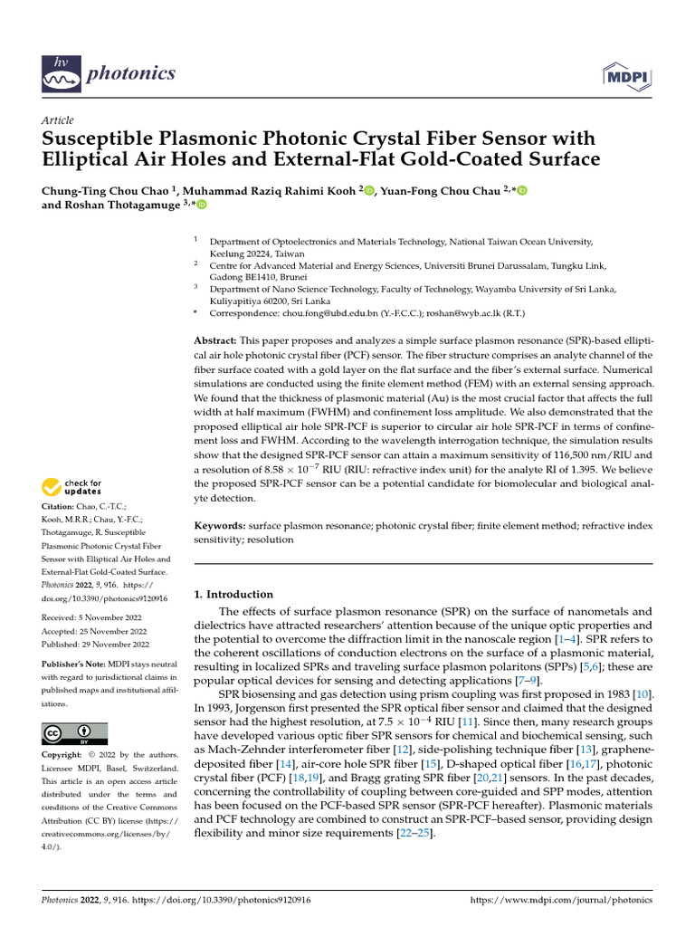 Susceptible Plasmonic Photonic Crystal Fiber Senso | PDF | Surface ...