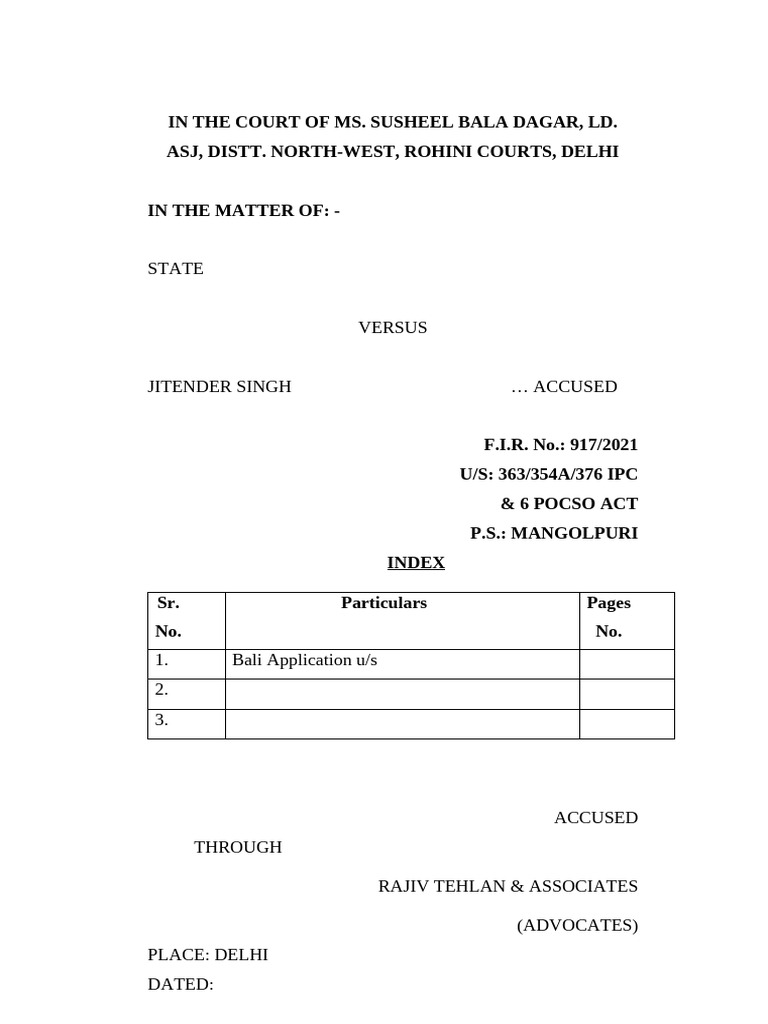 State vs Jitender Singh Bail Draft | PDF | Bail | Government
