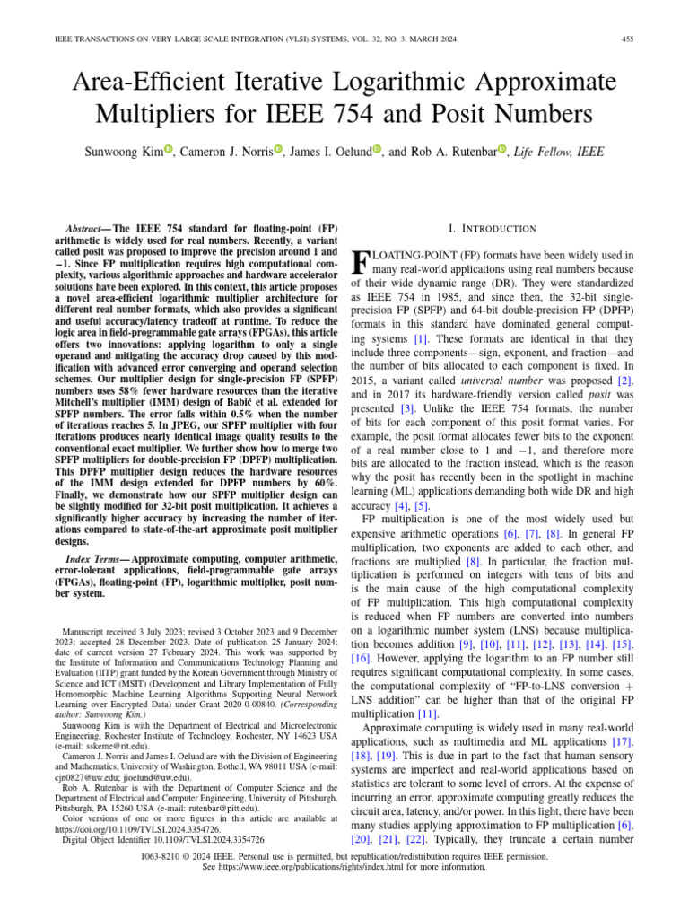 Area-Efficient Iterative Logarithmic Approximate Multipliers for IEEE ...