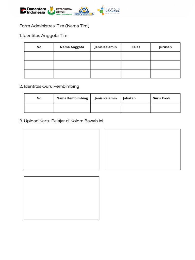 Formulir Identitas Tim dan Pembimbing | PDF