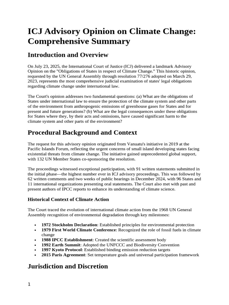 ICJ Climate Change Advisory Opinion Summary | PDF | United Nations ...