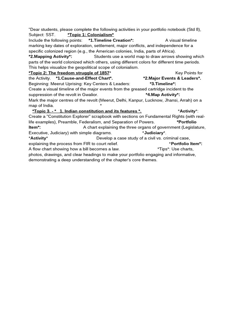 Std 8 Subject SST.portfolio | PDF