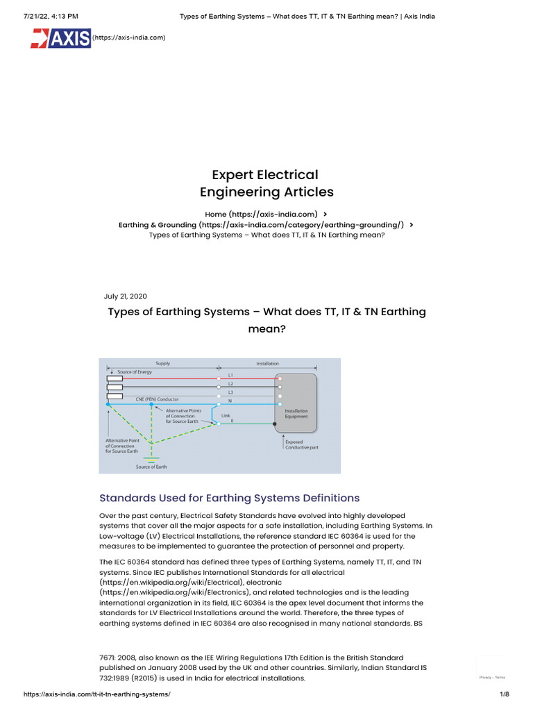 Understanding TT, IT & TN Earthing Systems | PDF | Wire | Building ...