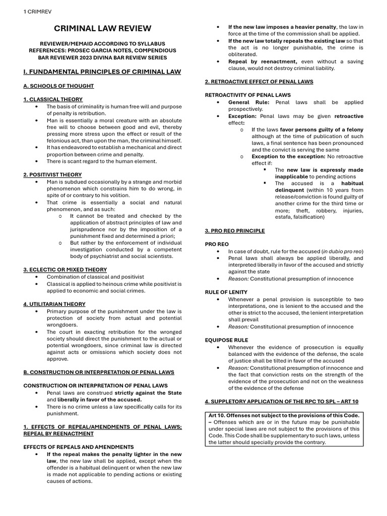 Criminal Law Principles Overview | PDF | Mens Rea | Crimes