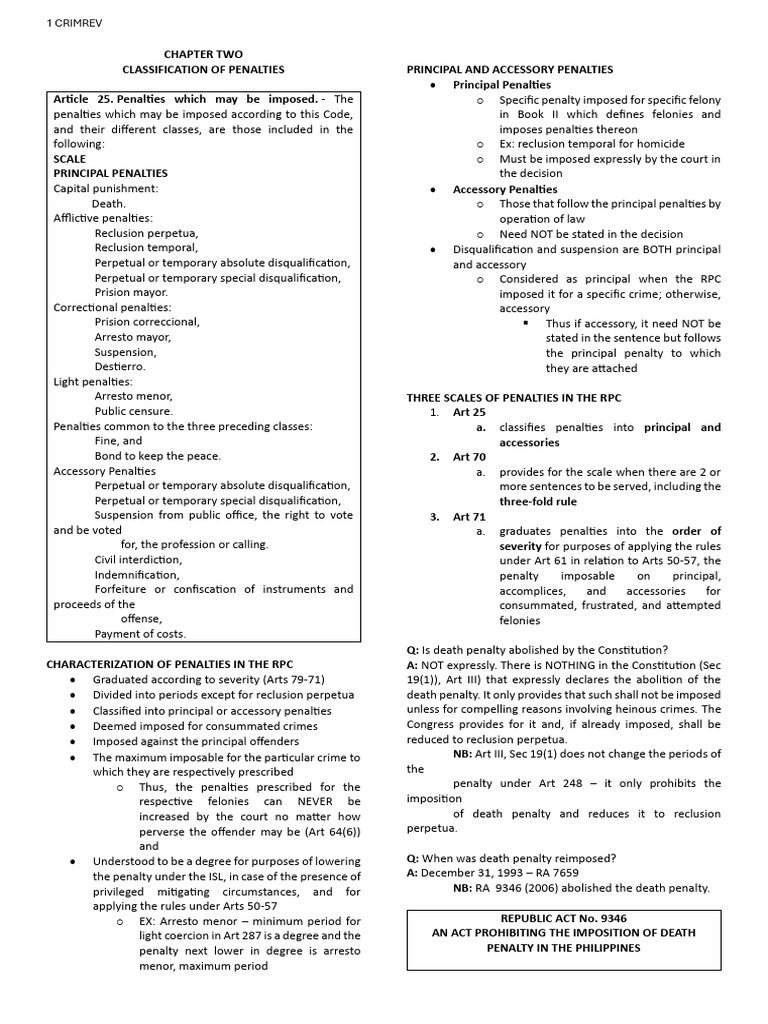 Classification of Penalties in RPC | PDF | Pardon | Bail