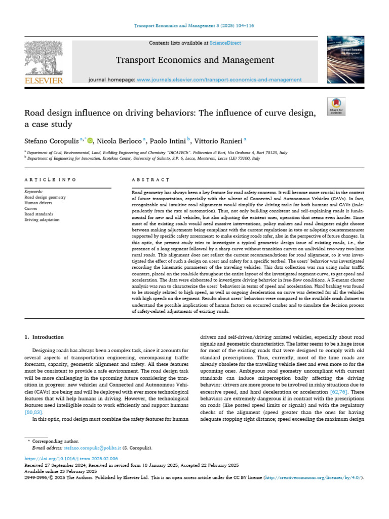 Road Design Impact on Driving Behavior | PDF | Road | Lane