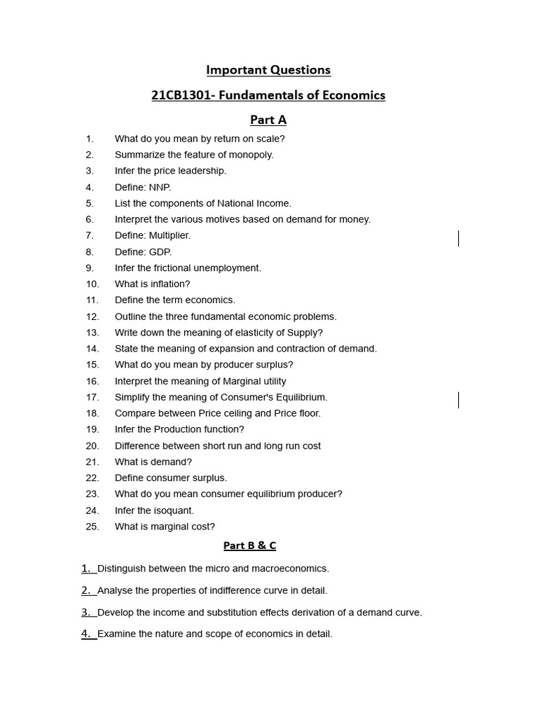 Key Questions in Economics Fundamentals | PDF
