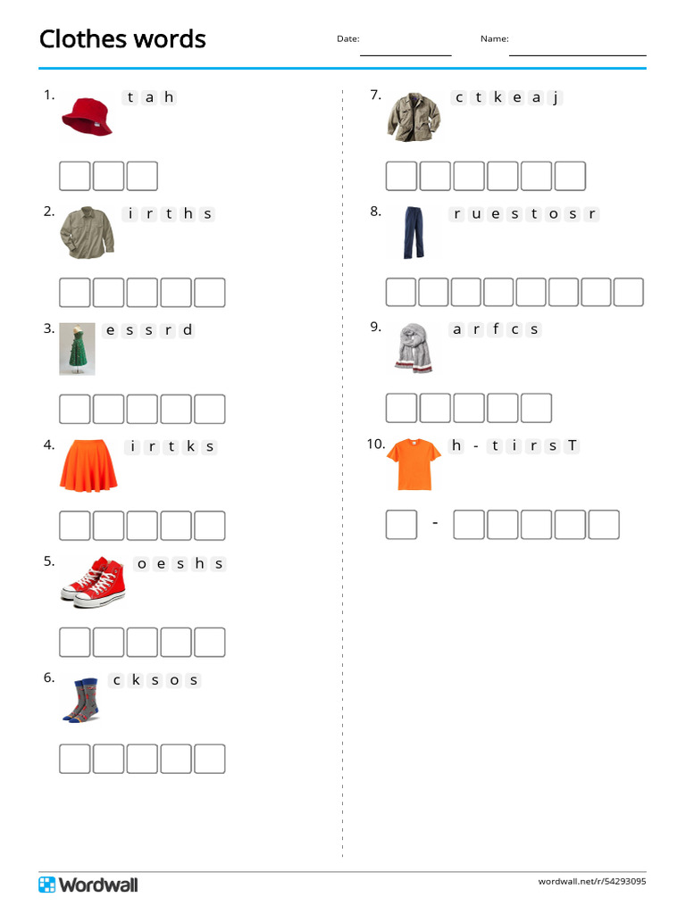 Clothes Vocabulary List | PDF