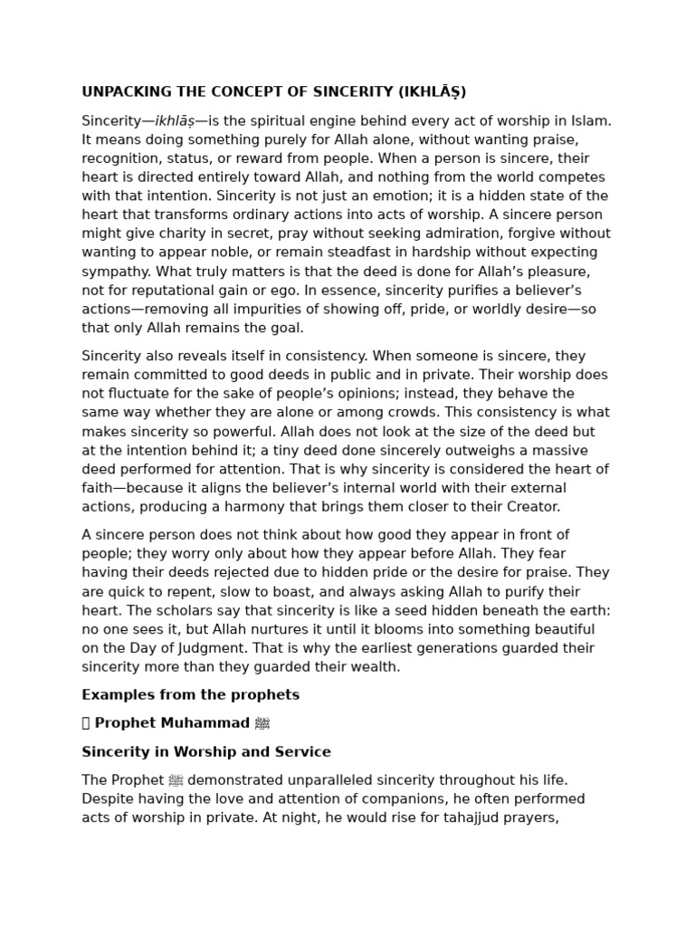 Understanding Sincerity (Ikhlāṣ) in Islam | PDF | Muhammad | Umar