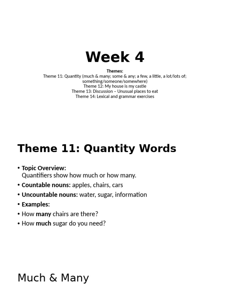 English A2 Week 4 Quantifiers Speaking | PDF